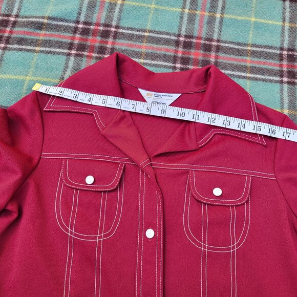 Vintage 1970's JCPenney Wide Lapel Collar Burgundy Red Button Up Jacket / Shirt, - Picture 9 of 11